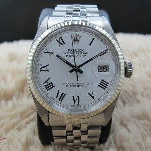 Rolex Datejust 1601 Ss White Roman Dial With Jubilee Ban 1601 724305