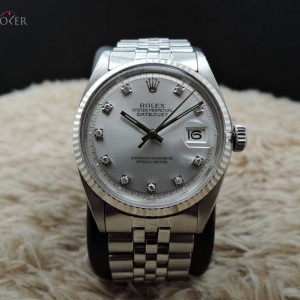 Rolex Datejust 1601 Ss Silver Diamond Dial With Folded J 1601 599685