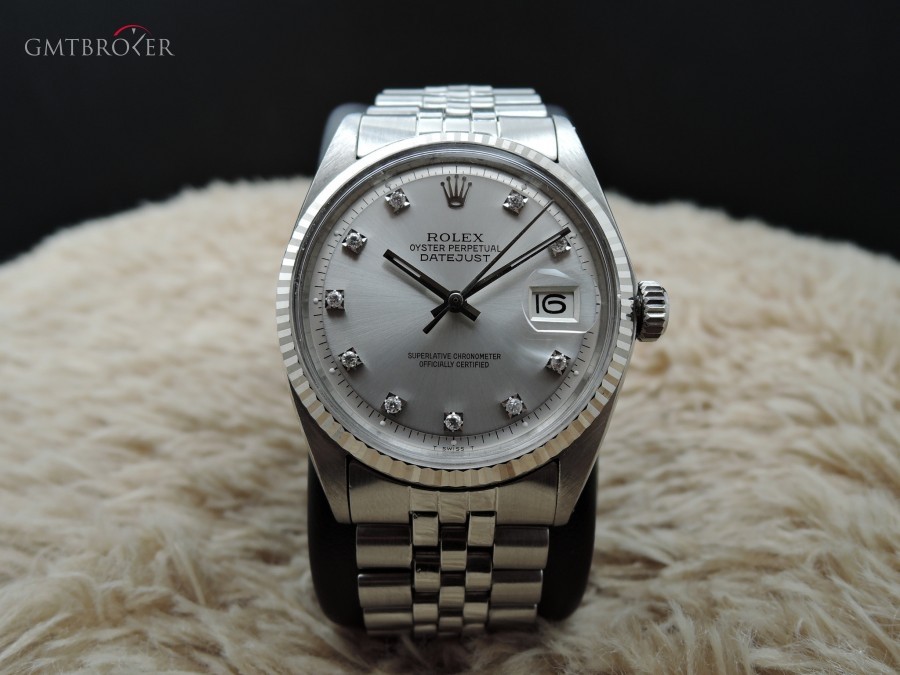 Rolex Datejust 1601 Ss Silver Diamond Dial With Folded J 1601 599685