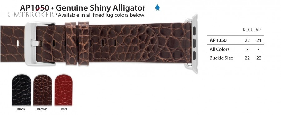 Anonimo Apple Compatible 24mm Genuine Shiny Alligator Regu AP1050 707713