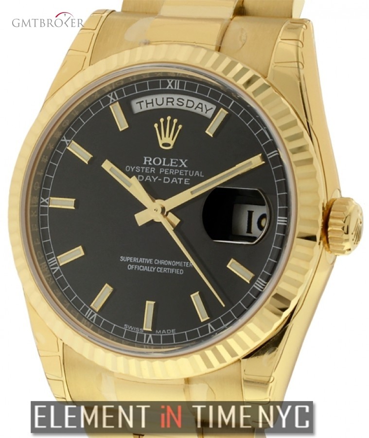 Rolex President 18k Yellow Gold Black Stick Dial 118238 146427