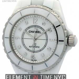 Chanel White Ceramic 38mm Automatic MOP Diamond Dial H2423 146817