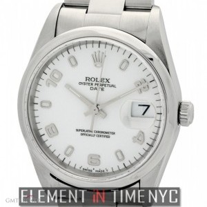 Rolex 34mm Date Steel White Arabic Dial U Serial 15200 147839