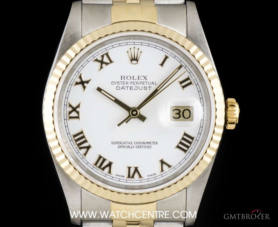 Rolex Steel  Gold White Roman Dial Datejust Gents Wristw 16233 741025