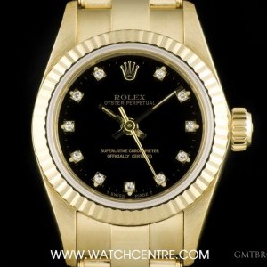 Rolex 18k Yellow Gold Black Diamond Dial Non-Date Ladies 67198 744687