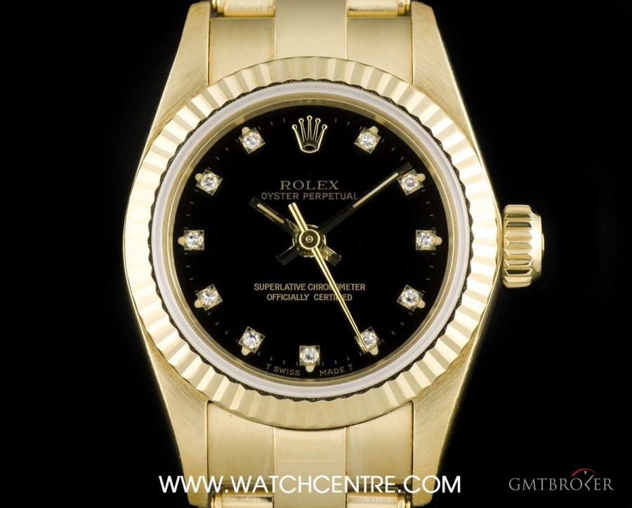 Rolex 18k Yellow Gold Black Diamond Dial Non-Date Ladies 67198 744687