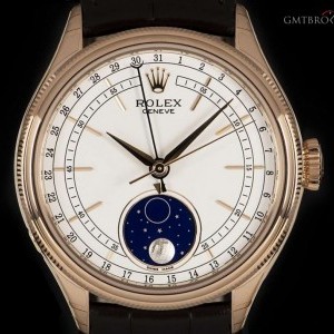 Rolex Unworn Cellini Moonphase Gents 18k Rose Gold White 50535 830927
