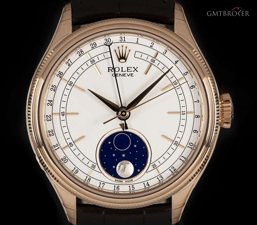Rolex Unworn Cellini Moonphase Gents 18k Rose Gold White 50535 830927
