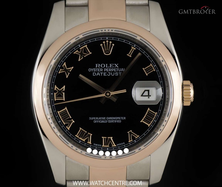 Rolex Stainless Steel  18k Rose Gold Black Roman Dial Da 116201 736521