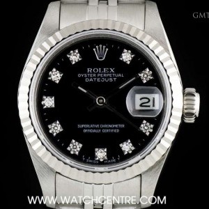 Rolex Stainless Steel Black Diamond Dial DatejustLadies6 69174 739265