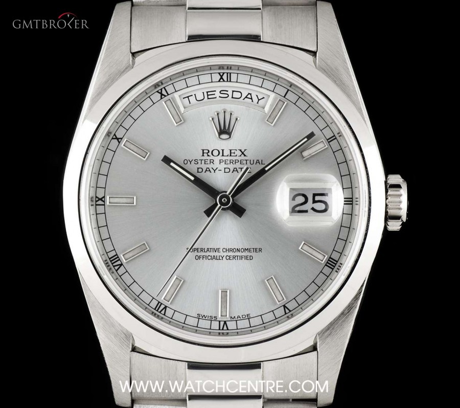 Rolex Platinum Silver Baton Dial Day-Date Gents Wristwat 18206 739289