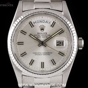 Rolex 18k White Gold Silver Wide Boy Baton Dial Day-Date 1803 757825