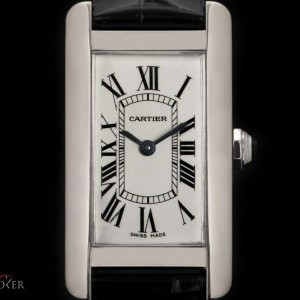 Cartier Tank Americaine Ladies 18k White Gold Silver Roman W2601956 825389