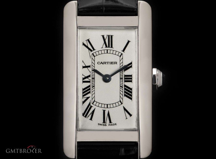 Cartier Tank Americaine Ladies 18k White Gold Silver Roman W2601956 825389