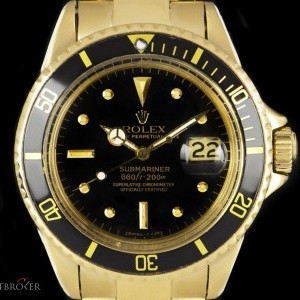 Rolex Submariner Vintage Gents 18k Yellow Gold Black Nip 1680 842550