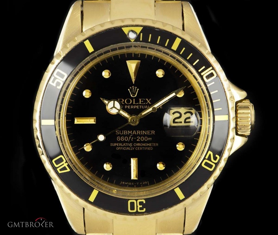 Rolex Submariner Vintage Gents 18k Yellow Gold Black Nip 1680 842550