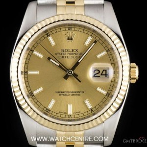 Rolex Steel  Gold Champagne Baton Dial Datejust Gents 11 116233 744639