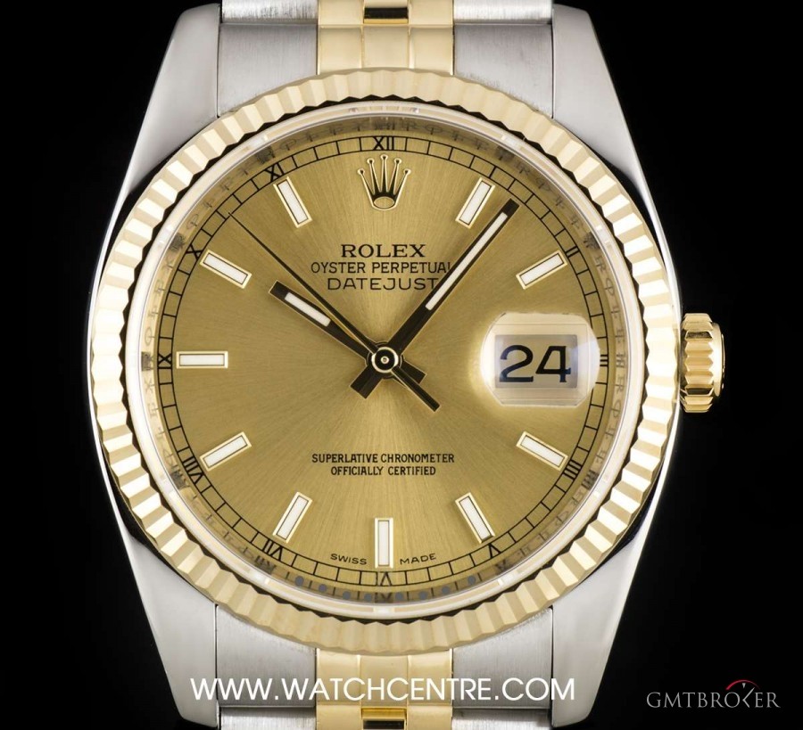 Rolex Steel  Gold Champagne Baton Dial Datejust Gents 11 116233 744639