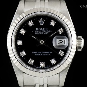Rolex Datejust Ladies Stainless Steel Black Diamond Dial 69174 824792