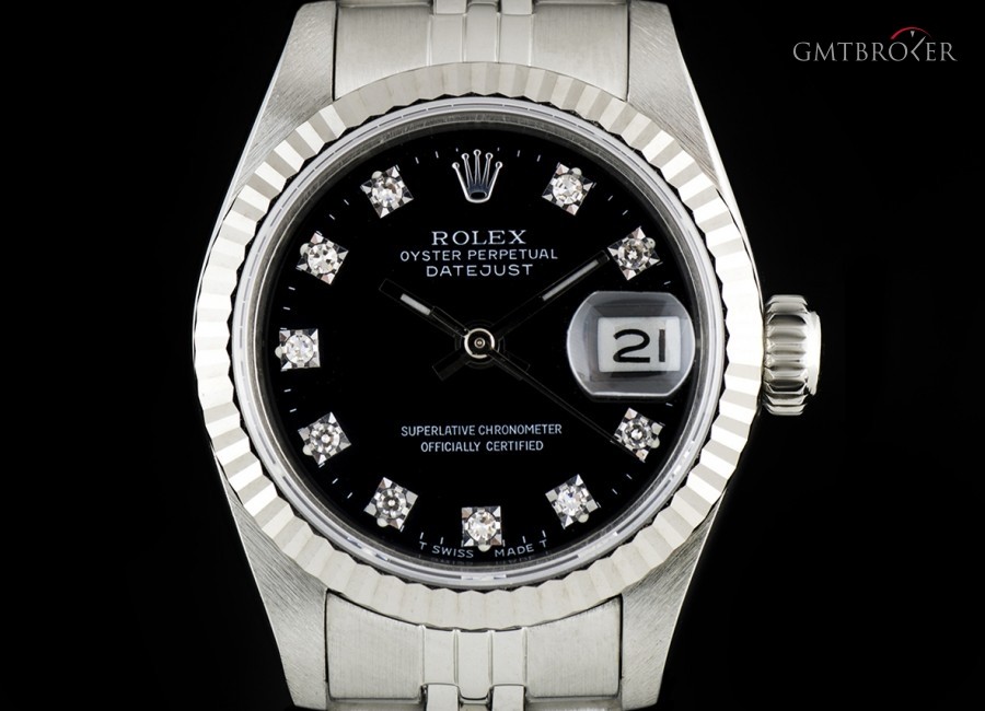 Rolex Datejust Ladies Stainless Steel Black Diamond Dial 69174 824792