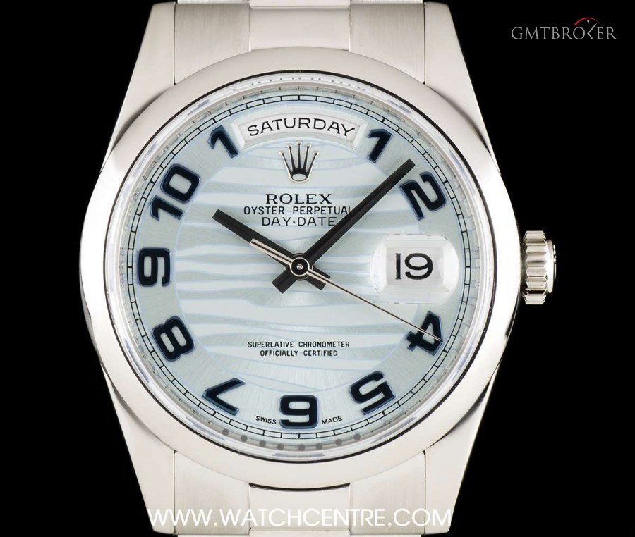 Rolex Platinum Ice Blue Wave Arabic Dial Day-Date Gents 118206 757913