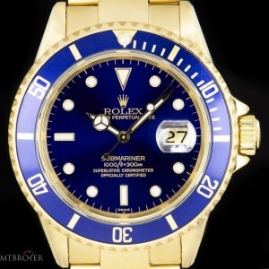 Rolex Submariner Date Gents 18k Yellow Gold Blue Dial 16 16618 843145
