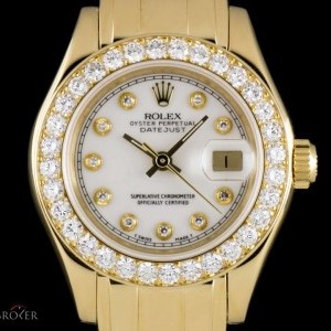 Rolex Pearlmaster Datejust Ladies 18k Yellow Gold White 69298 789602