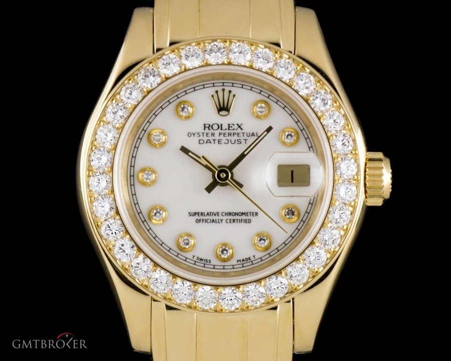 Rolex Pearlmaster Datejust Ladies 18k Yellow Gold White 69298 789602
