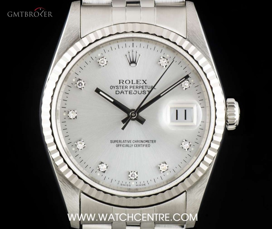 Rolex Stainless Steel Silver Diamond Dial Datejust Gents 16234 748145