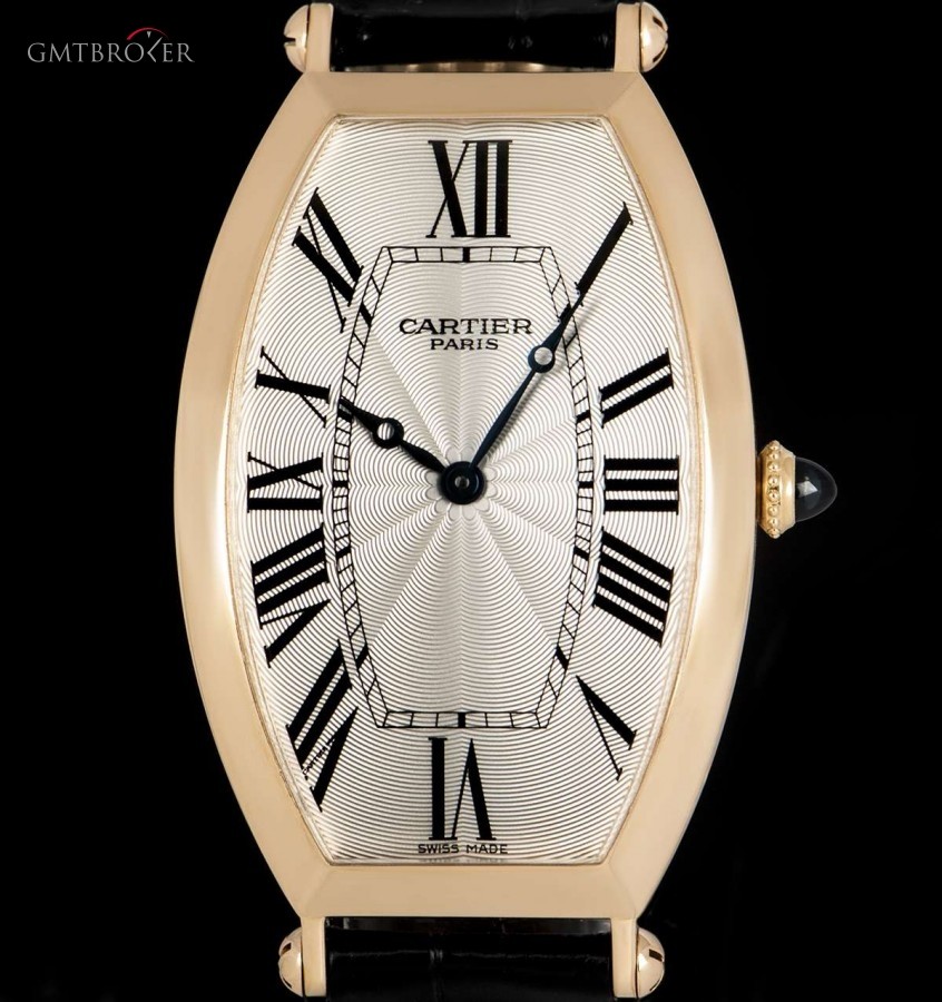 Cartier Tonneau XL Gents 18k Rose Gold Silver Guilloche Di W1546251 828119
