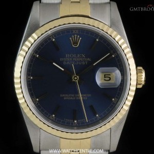 Rolex Stainless Steel  18k Yellow Gold Blue Baton Dial D 16233 736489