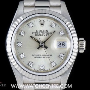Rolex 18k White Gold Silver Diamond Dial Datejust Ladies 69179 740359