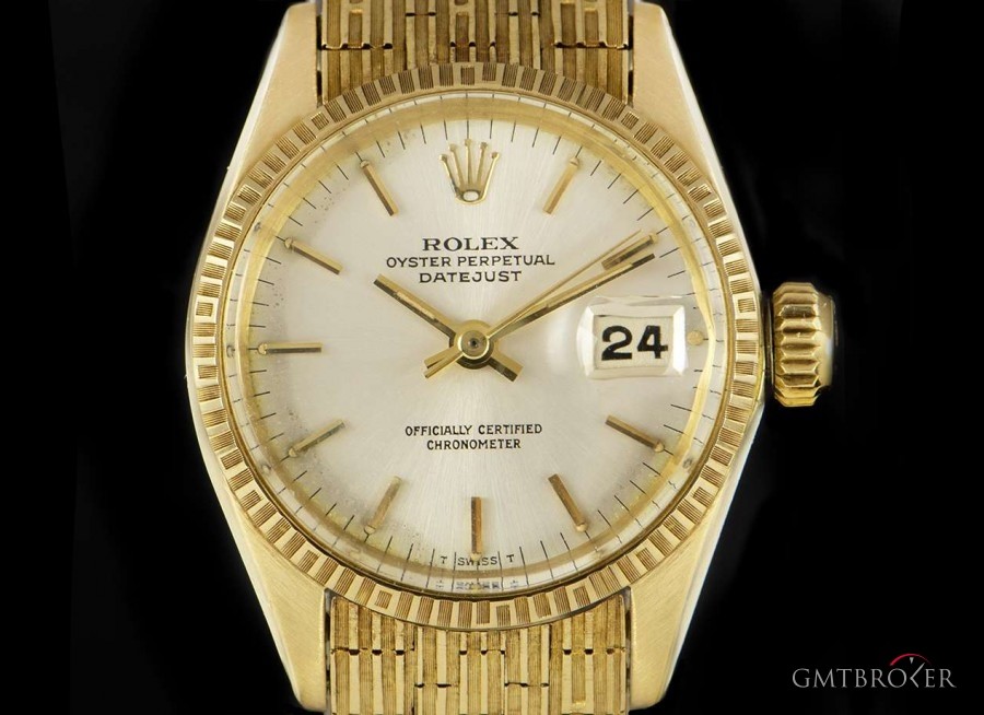 Rolex Datejust Vintage Ladies 18k Yellow Gold Silver Dia 6514 834289