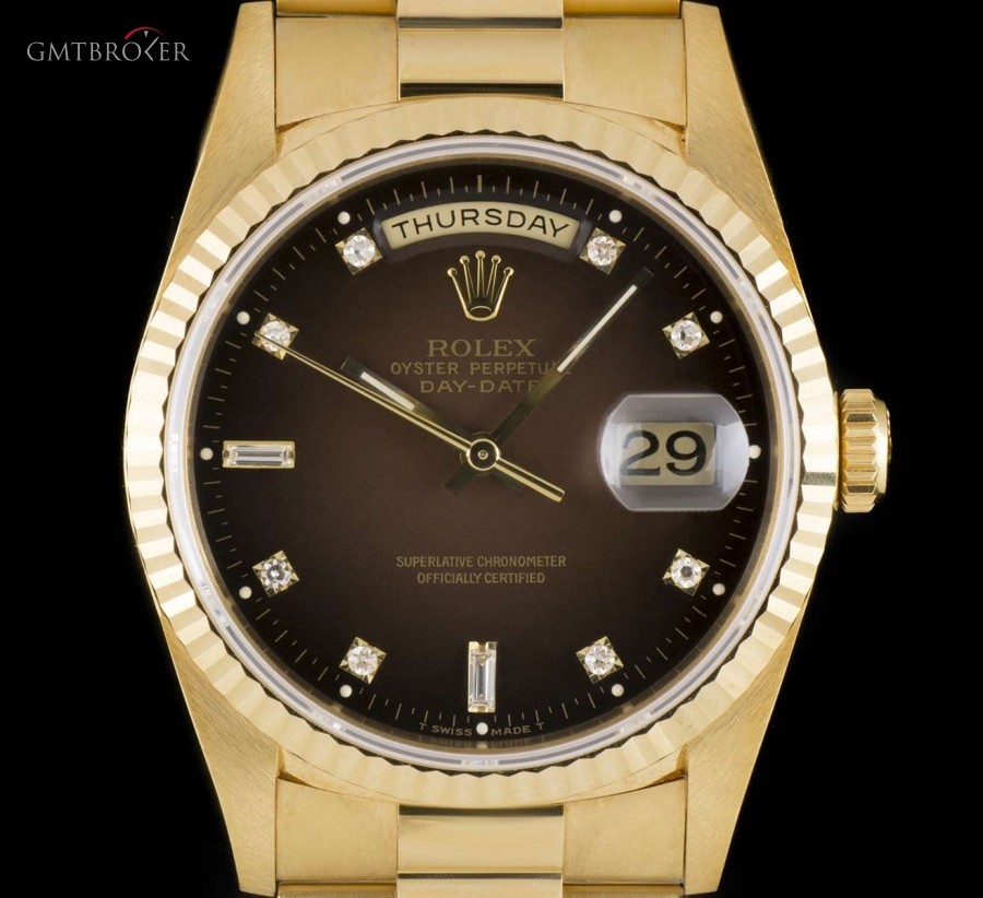 Rolex Day-Date Gents 18k Yellow Gold Brown Vignette Diam 18238 795411