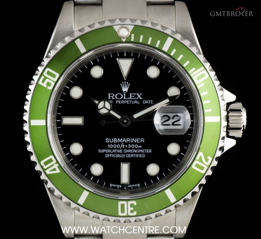 Rolex Stainless Steel OP Green Bezel Black Dial Submarin 16610LV 732831