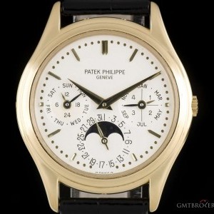Patek Philippe Perpetual Calendar Gents 18k Yellow Gold Silver Di 3950J 767971