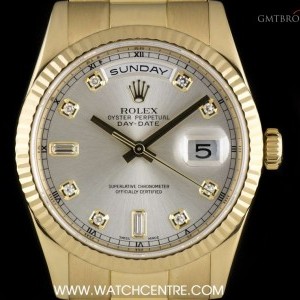 Rolex 18k Yellow Gold OP Silver Diamond Dial Day-Date 11 118238 729547