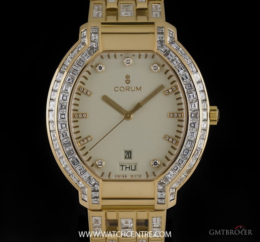 Corum 18k Yellow Gold Cream Dial Diamond Set Gents Dress 90.253.56 745281
