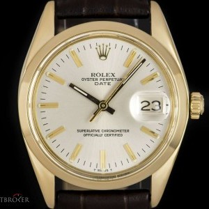Rolex Date Vintage Gents 18k Yellow Gold Silver Baton Di 1500 830954