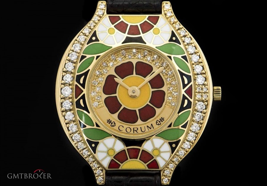 Corum Diamond  Enamel Set Ladies Wristwatch 18k Yellow G 24.115.65 834700