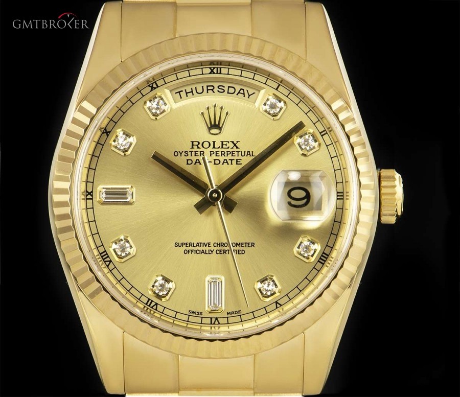 Rolex Day-Date Gents 18k Yellow Gold Champagne Diamond D 118238 834109