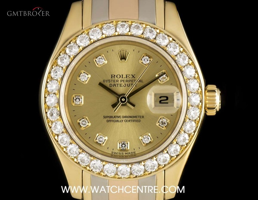 Rolex 18k Tridor Diamond Set  Pearlmaster Datejust Ladie 80298 745375