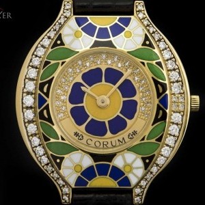 Corum Diamond  Enamel Set Ladies Wristwatch 18k Yellow G 24.115.65 834727