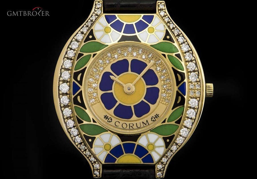 Corum Diamond  Enamel Set Ladies Wristwatch 18k Yellow G 24.115.65 834727