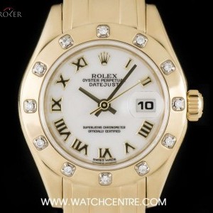 Rolex 18k Yellow Gold White Roman Dial Pearlmaster Datej 69318 742375