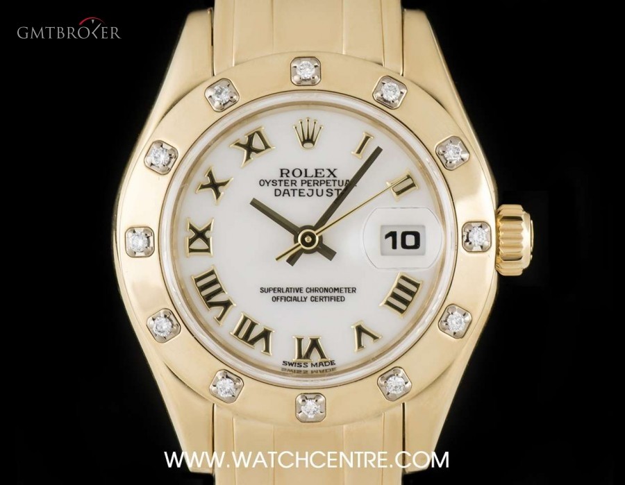 Rolex 18k Yellow Gold White Roman Dial Pearlmaster Datej 69318 742375