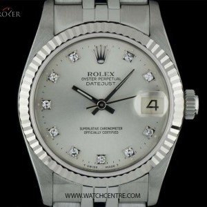 Rolex Stainless Steel Silver Diamond Dial Mid-Size Datej 68274 736401