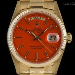 Rolex 18k YGold OP Orange Enamel Stella Dial Vintage Day 18038 728549