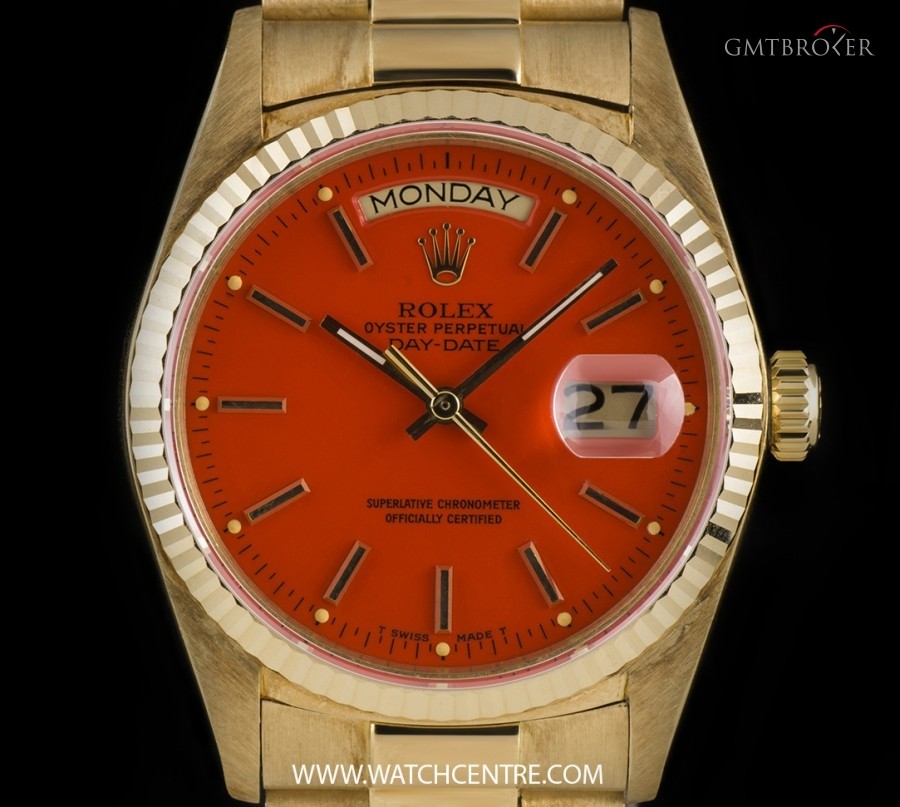 Rolex 18k YGold OP Orange Enamel Stella Dial Vintage Day 18038 728549