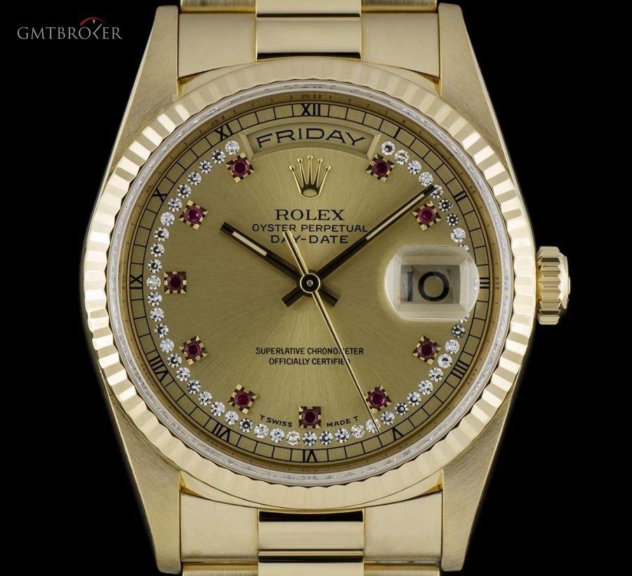 Rolex Rare Day-Date Gents 18k Yellow Gold Diamond  Ruby 18238 761839